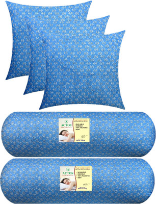 ACTOS Microfibre Bolster Pack of 5 Floral 3 Cushion 2(Light Blue)