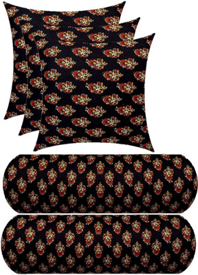 Changers 3 Cushion And 2 Microfibre Floral Bolster Pack of 5(Black)