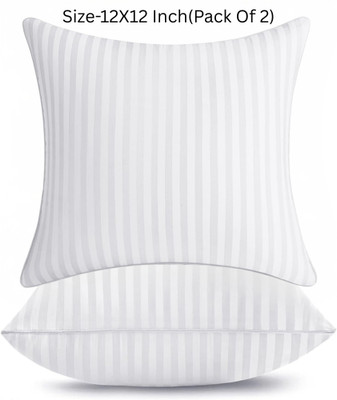 GIGLICK White Stripe Design UltraSoft Fluffy Supportive Hollow Fibre Filling Relaxable Polyester Fibre Solid Cushion Pack of 2(White)