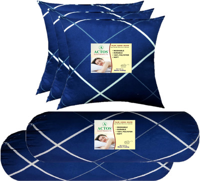 ACTOS 3 Cushion And 2 Microfibre Geometric Bolster Pack of 5(Blue, White32)