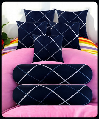 Urmila Creation 5 Cushion 2 Bolster Microfibre Stripes Bolster Pack of 7(Navy Blue)