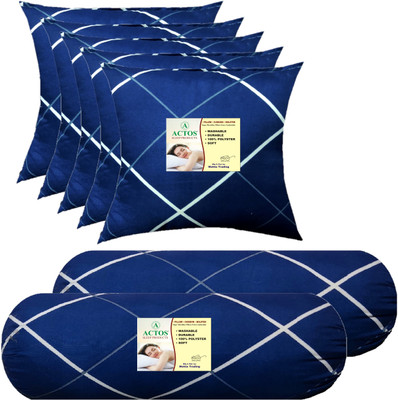 ACTOS 5 Cushion And 2 Microfibre Geometric Bolster Pack of 7(Blue, White39)