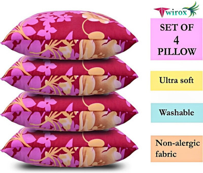 TWIROX LUXURY Polyester Fibre Abstract, Floral Sleeping Pillow Pack of 4(FLOWER)