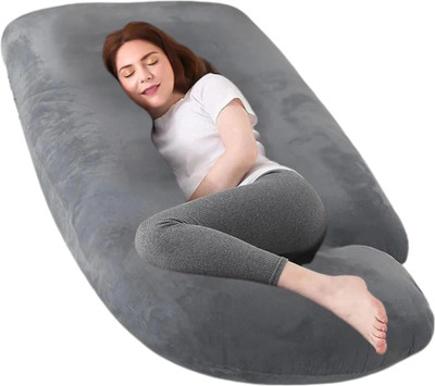 maatrikaa Microfibre Pregnancy Pillow Pack of 1 Solid Comfortable J-Shaped Pregnancy Support Pillow for Back, Legs & Belly Relief(Grey)