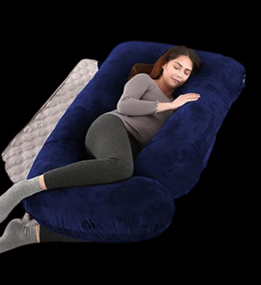 WILD MINT Polyester Fibre Pregnancy Pillow Pack of 1 Solid ultra soft j shaped(daek blue)