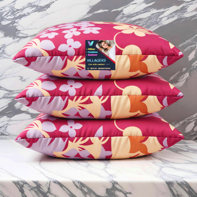 VILLAGERS FLOWER Microfibre Abstract Sleeping Pillow Pack of 3(Pink)