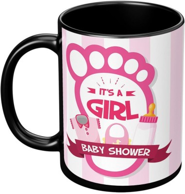 TrendoPrint (NW-197) Its A Girl Baby Shower Printed 1 Black Cup Ceramic Coffee Mug(350 ml)