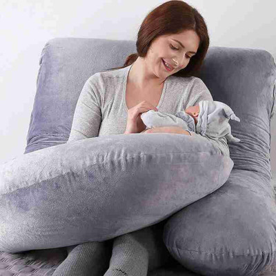 Manbhawan craft J Shape Polyester Fibre Solid Pregnancy Pillow Pack of 1(Grey)