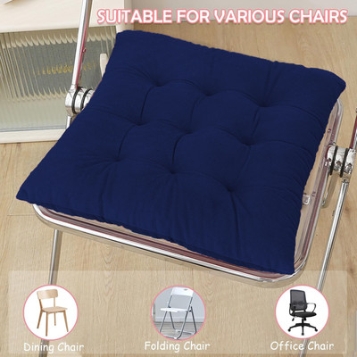 Daddy Cool Polyester Fibre Chair Pad Pack of 1 Solid Velvet Square Chair Pads 16 x 16(Dark Blue)
