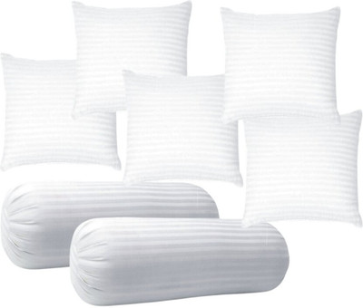 RACCOON Combo Of 5 Cushion & 2 Microfibre Stripes Bolster Pack of 7(White)