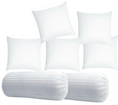 GTX Microfibre Bolster Pack of 7 Stripes Decorative Set Of 5 Cushions & 2(White)