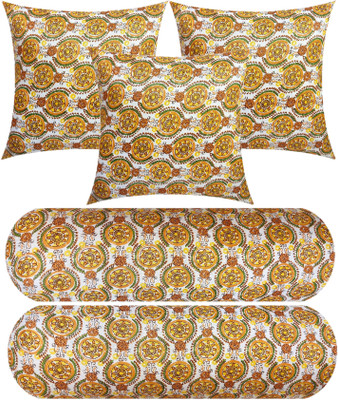 GKM Combo Set 3 Cushion And 2 Bolster Microfibre Floral Sleeping Pillow Pack of 5(Yellow, Multicolor)