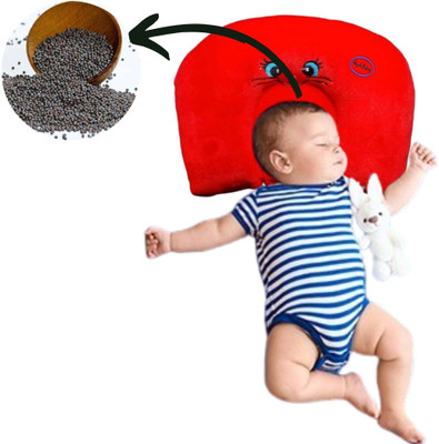 Buyab factory Mustard Seeds Baby Pillow Pack of 1 Animals U-Shape Pillow for Newborn Baby-Round Head Shaping Baby Pillow, 0-12 Months(Red)