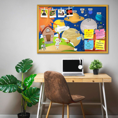 Artzfolio Astronaut & Planet System Printed Bulletin Board Notice Pin Board Soft Board | Golden Frame 23.5inch x 16inch (59.7cms x 40.6cms) Bulletin Board Bulletin Board(Multicolour)