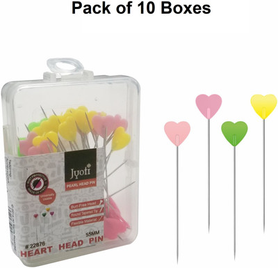 Jyoti Pearl Head Pin (50 Multicolored Heart Shaped Pins in a Card) - Pack of 10 Cards, Steel  Pins(Set Of 500, Multicolor)