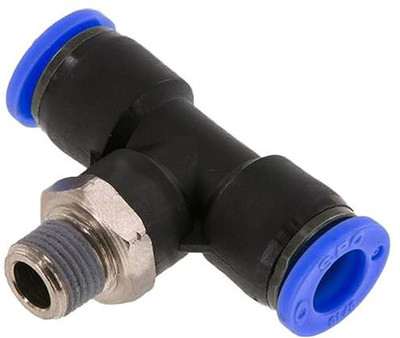 Implemental Pneumatic T-Type Male Thread 1/4 Three Way Hose Pipe Quick fit Connector(6MM,2) 1-Way Tee Pipe Joint(Pack of 1)