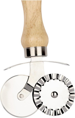 Dwiti Enterprise 2 in 1 Double Tip Wheel Pizza Cutter with Wooden Handle Rolling Pizza Cutter Rolling Pizza Cutter(Stainless Steel)