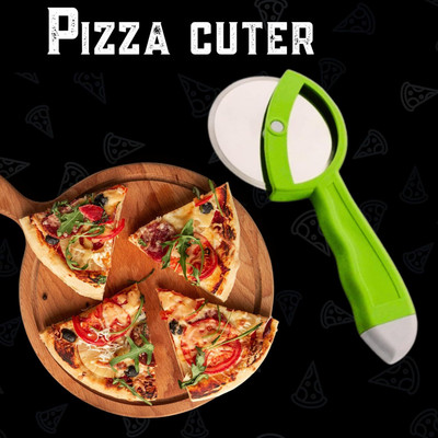 shivaro Stainless Steel Pizza Cutter Food with Comfortable Plastic Handle Wheel Type Rolling Pizza Cutter(Stainless Steel)