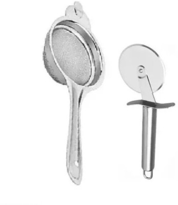 Aric Stainless Steel Tea Strainer With Stainless Steel Pizza Cutter.2 Pcs./ Wheel Pizza Cutter(Stainless Steel)