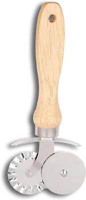 Dwiti Enterprise 2 in 1 Double Tip Wheel Pizza Cutter with Wooden Handle Rolling Pizza Cutter Rolling Pizza Cutter(Stainless Steel)