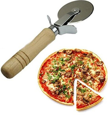 KUNYA Stainless Steel Wheel Pizza Cutter Green Wooden Handle Wheel Pizza Cutter(Stainless Steel)