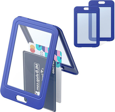 ASV ID Badge Holder with Double-Sided Windows Vertical Hard Plastic 3 Card Holder(Set of 3, Blue)