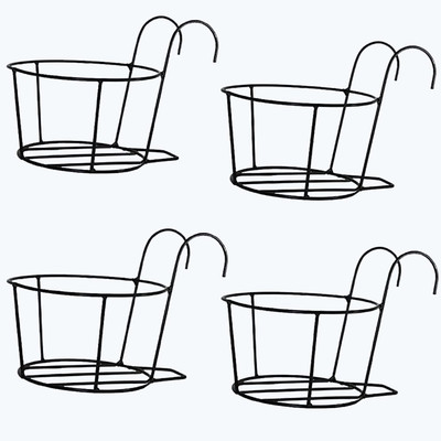 Green Gardenia Hanging Flower Pot Railing Basket Durable Outdoor,Balcony,Terrace Railing Basket Plant Container Set(Pack of 4, Metal)