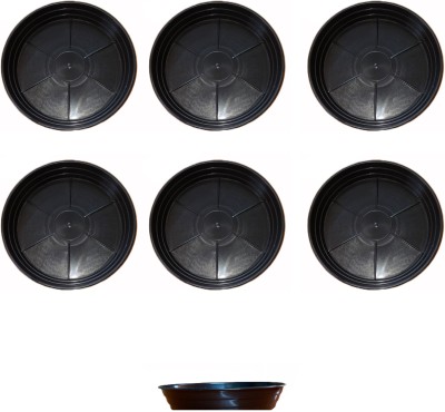 MEI UV Treated Black Plate/Saucer Suitable for 6.9 inch Round Plastic Pot Plant Container Set(Pack of 6, Plastic)