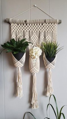 RAJDEEP COLLECTION Macramé Cotton Plant Hanger Rope Wall Hanging Flower Pot Holder( MADE IN INDIA). Plant Container Set(Wood)