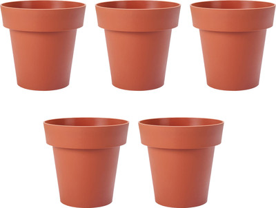 Garbnoire Gardening - 4.4 Inch Plastic Flower Pots | Modern Decorative Indoor Outdoor Planters/Pots Teracotta - Pack of 5 Plant Container Set(Pack of 5, Terracotta)