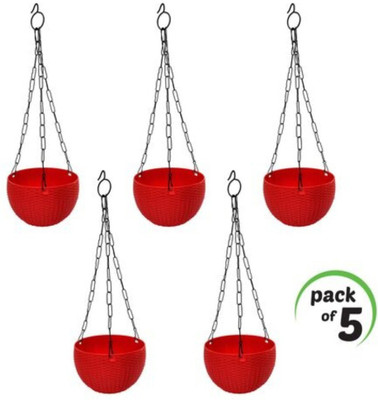 Besttrader Hanging Euro Basket Flower Pot Plant Container Set(Pack of 5, Plastic)