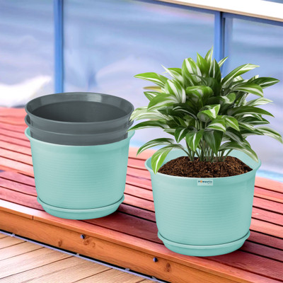 HOMESTIC by Kuber Industries Plain Sawera Tray Flower Pot for Home|10 Inch|Pack of 4|Sky Blue & Gray Plant Container Set(Pack of 4, Plastic)