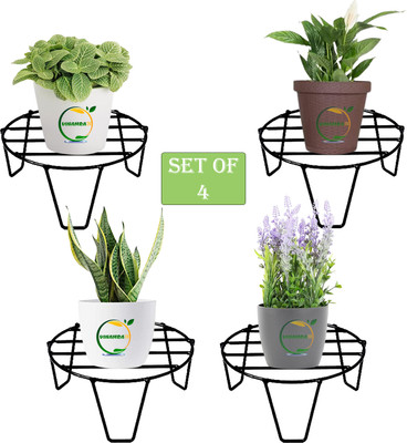 VINAMRA Metal Flower Pot/Plant Stand for Home Balcony Living Room Decor (Black-Set of 2) Plant Container Set(Pack of 4, Metal)