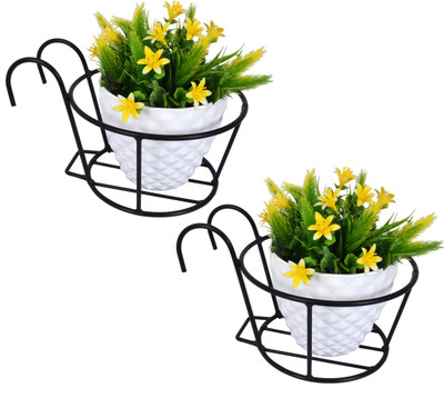 D&V ENGINEERING Hanging Flower Pot Holder | Railing Plant Stand for Balcony & Garden Décor Plant Container Set(Pack of 2, Metal)