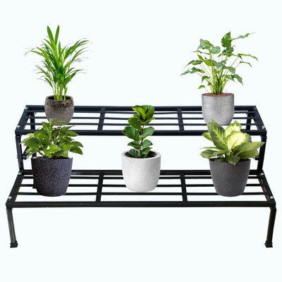VINAMRA28 2 Step Stand for Multiple use and Planters Stand, Black, set of 1 Plant Container Set(Metal)