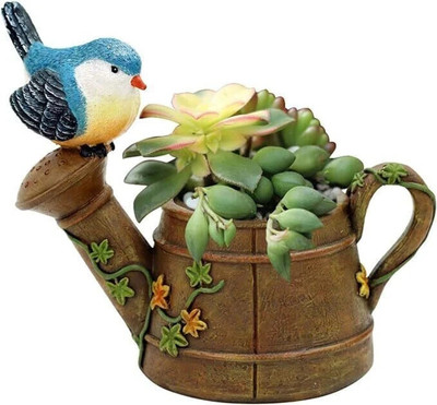 SUBSOLUTION ENTERPRISES Kettle Bird Succulent Planter Pot, Bird Watering Can Pot, Resin Succulent Pot Plant Container Set(Poly-Resin)