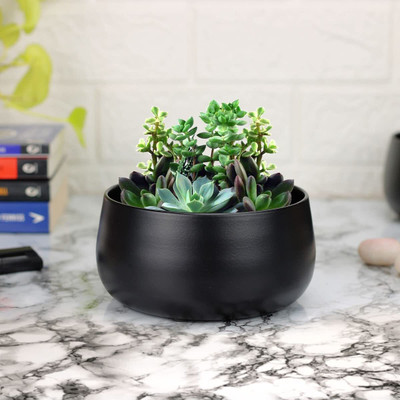 Sambhuya Handi Flower Pot Planter Without Stand for Home & Office Decor | 14 cm X 07 cm | Plant Container Set(Metal)
