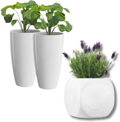 Muddstyles Plastic Tower Pot with Tulsi Pot Plant 14 inch Flower Pots for Home Office Plant Container Set(Pack of 3, Plastic)