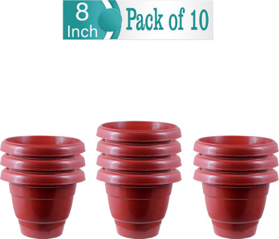 Zobby 8 Inch (20.32 Cm x 17.77 CM) Heavy Plastic Flower/Gamla/Planter/Pot Plant Container Set(Pack of 10, Plastic)