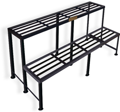 Vrukshveda 2 Step Bench Stand|Black|4 Feet Length Plant Container Set(Metal)