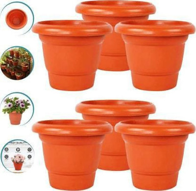 god of goods 6 Inch Round Garden Plastic Planters Plant Container Set for indoor/outdoor pot Plant Container Set(Pack of 6, Plastic)
