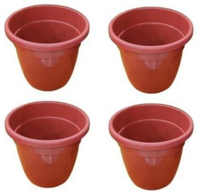 Urban Infotech Big Size Set of 4 Gardening Flower Pots Round Garden Plastic Planters 18 inch Gamla for Home Lawn Roof Strong Plastic Body Flower Pots for Home Gardening Container Set-RED Plant Container Set(Pack of 4, Plastic)