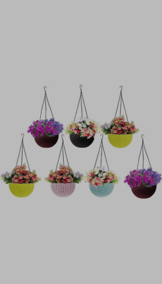 Besttrader Plastic Grow Planter Woven Hanging FlowerPot with Chain Hang Plastic Pot Multi Plant Container Set(Pack of 7, Plastic)
