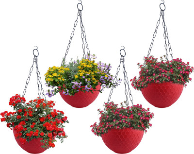 Zobby Beautiful Designed Growing Pots For Home / Office Decoration Plant Container Set(Pack of 4, Plastic)