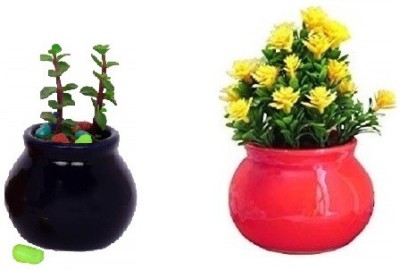 Jimkia Ceramic Planter Pot Matka Shape For Home & Garden Decor Plant Not Included Plant Container Set(Pack of 2, Ceramic)