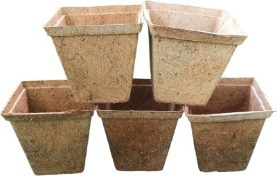 Sri Dhakshinya Coir Coco Coir pot 4 Inch Square Pot -(5 Pots) | Seed Germination Pot Plant Container Set(Wood)