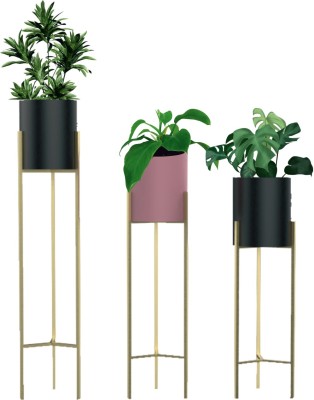 Seshi Handicrafts Iron Indoor Plant Stand With Plant Container Set OF 3 Plant Container Set(Pack of 6, Metal)