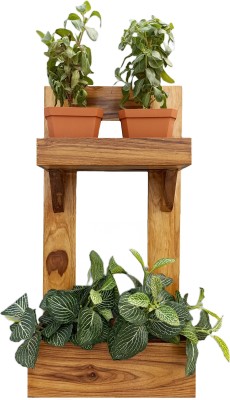 Wisekrafter Teakwood Make 2 Steps Wall Mounting Planter Stand with Pot for Indoor GW004 Plant Container Set(Wood)