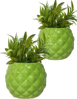 Gupta Green Anar Round Ceramic Pot Size 4x5inch GH0012_1-02_Packof2 Plant Container Set(Pack of 2, Ceramic)