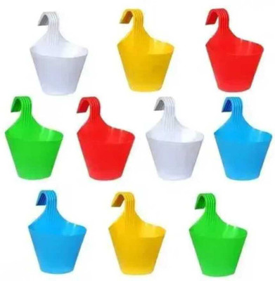 jaiveertraders PACK OF 10 HOOK POT / RAILING POT / BALCONY POT Plant Container Set(Pack of 10, Plastic)